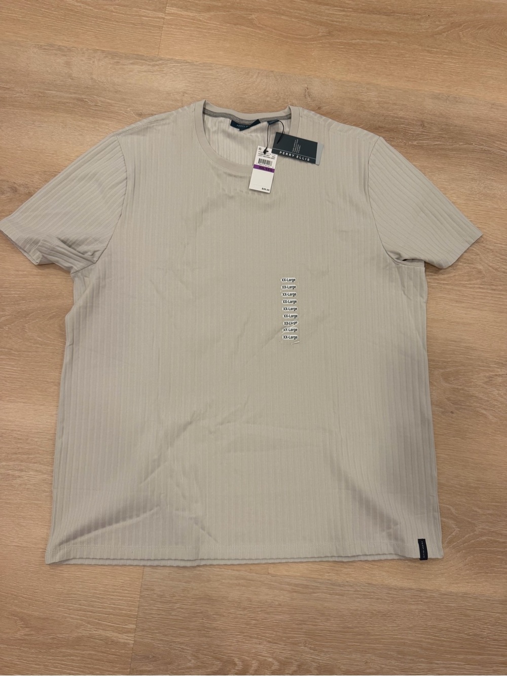 Perry Ellis Navy Ribbed Short Sleeve Crew Tee